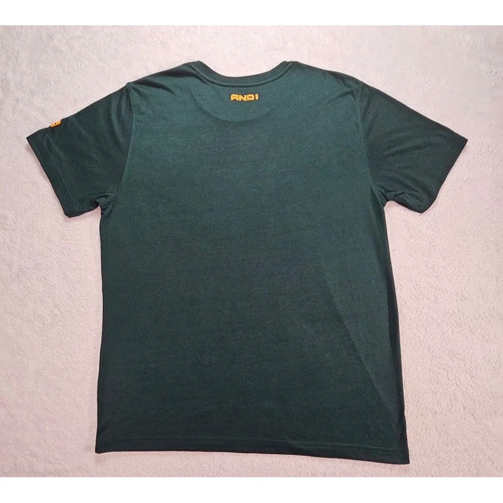 AND1 Mens One Man Show Graphic Basketball T-Shirt Green‎ Large Short Sleeve Tee